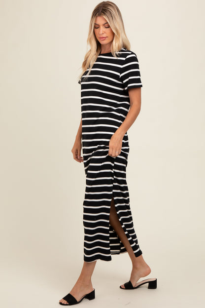 PinkBlush Black Striped Side Slit Maxi Dress