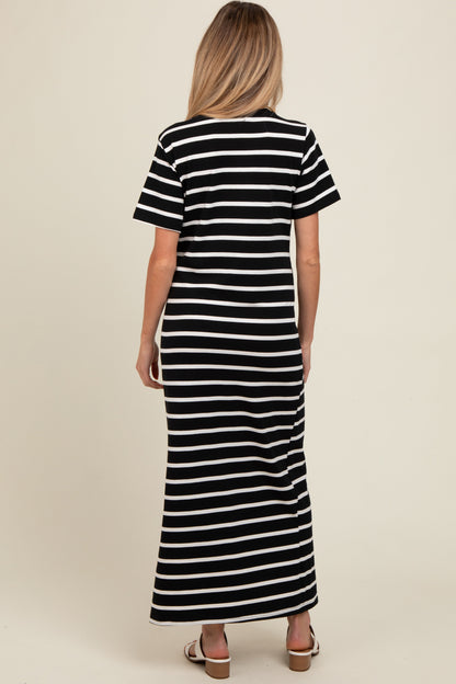PinkBlush Black Striped Side Slit Maternity Maxi Dress
