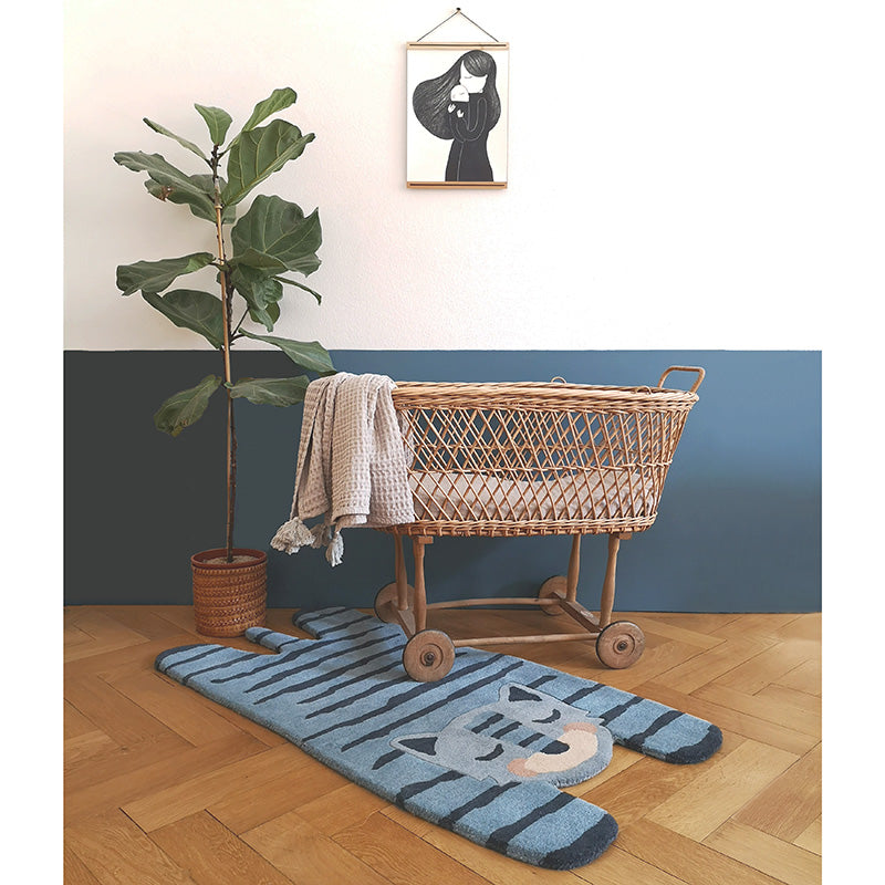 Nattiot Blue Tigger Original Children's Rug with Tiger Shape