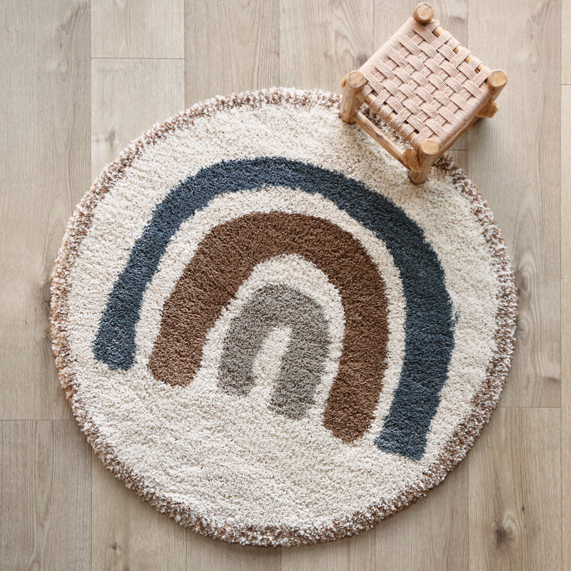 Nattiot Bohemian Rainbow Blue Round Children's Rug with Rainbow Pattern