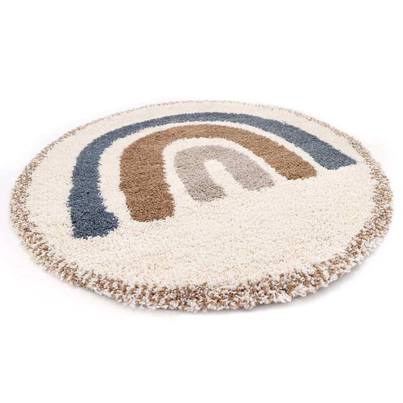 Nattiot Bohemian Rainbow Blue Round Children's Rug with Rainbow Pattern