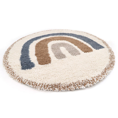 Nattiot Bohemian Rainbow Blue Round Children's Rug with Rainbow Pattern