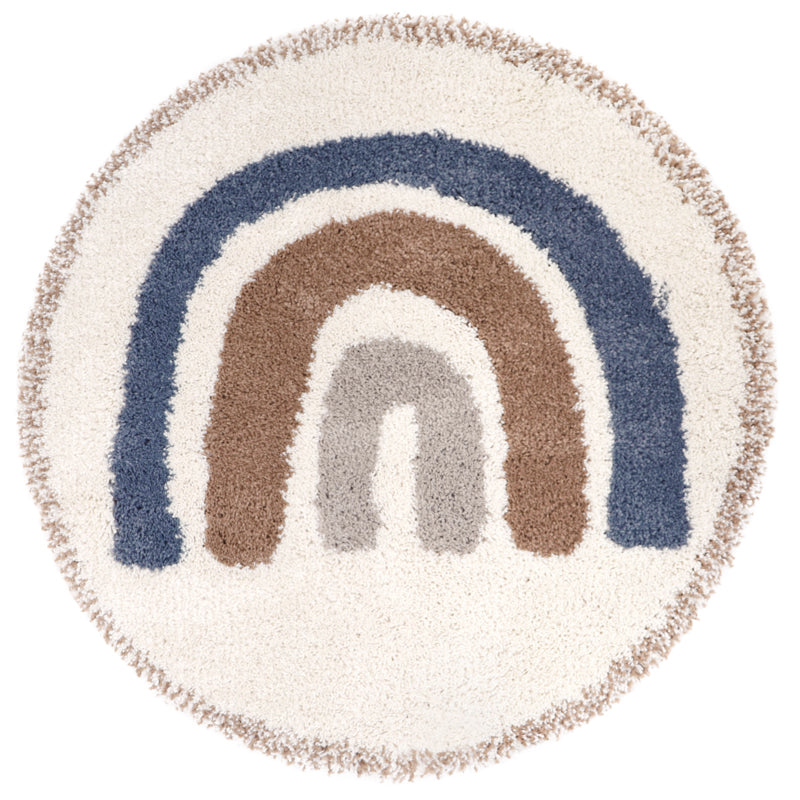 Nattiot Bohemian Rainbow Blue Round Children's Rug with Rainbow Pattern