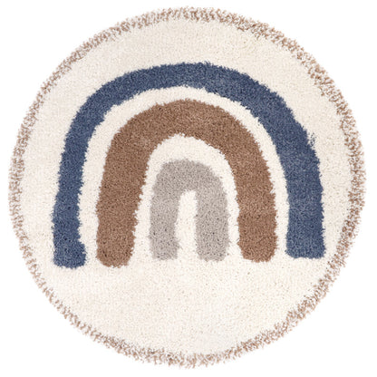 Nattiot Bohemian Rainbow Blue Round Children's Rug with Rainbow Pattern