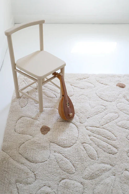 Nattiot Gentle Flora Children's Bedroom Carpet in Washable Cotton with Flowers