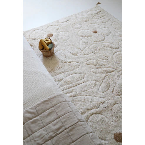 Nattiot Gentle Flora Children's Bedroom Carpet in Washable Cotton with Flowers