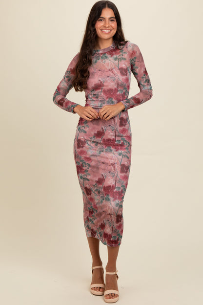 PinkBlush Mauve Floral Printed Mesh Overlay Maternity Maxi Dress