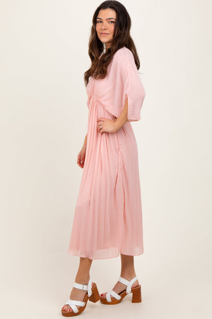 PinkBlush Light Pink Pleated V Neck Maxi Dress
