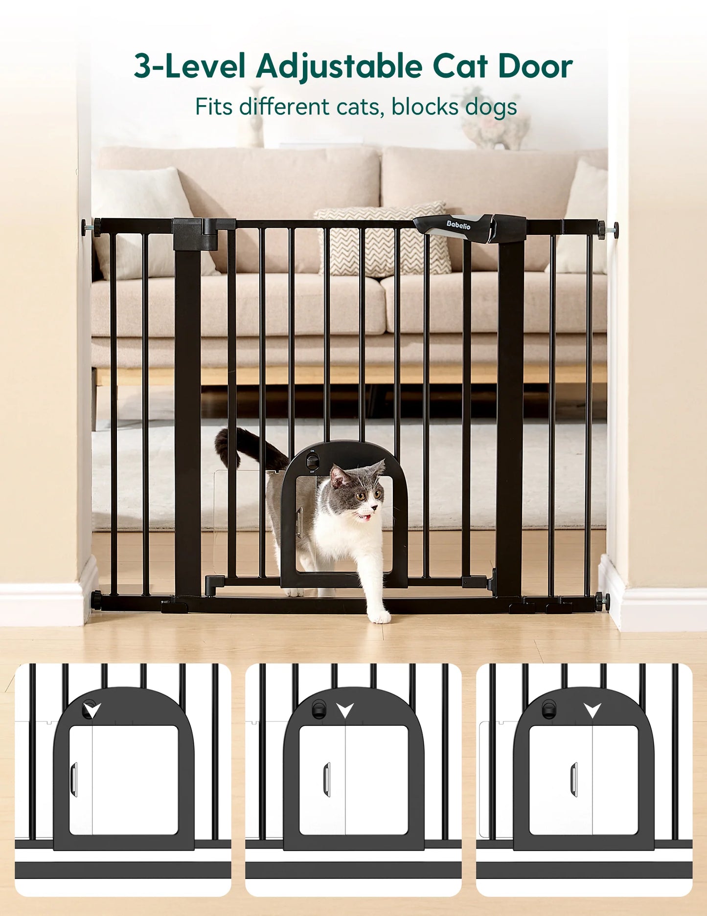 Babelio CatPrivilege T7 | Expandable Baby Gate with Cat Door