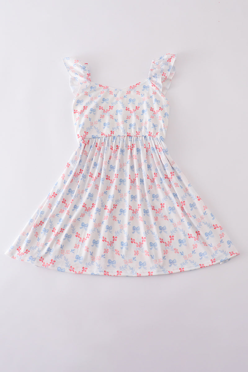 The Little Lemons Company Blue Bow Lattice Print Mom & Me Dress