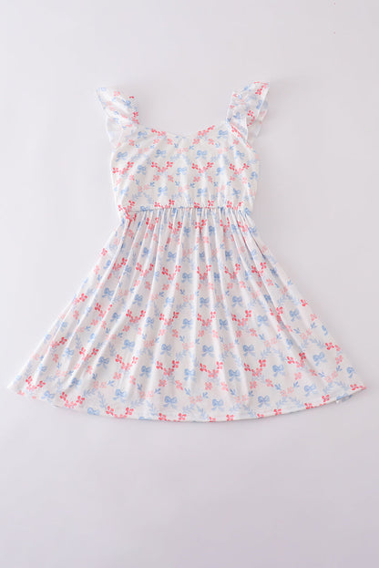 The Little Lemons Company Blue Bow Lattice Print Mom & Me Dress