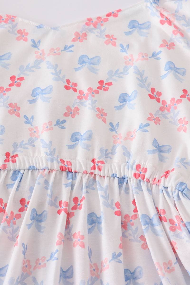The Little Lemons Company Blue Bow Lattice Print Mom & Me Dress