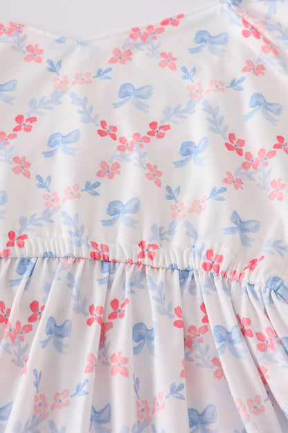 The Little Lemons Company Blue Bow Lattice Print Mom & Me Dress