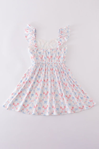 The Little Lemons Company Blue Bow Lattice Print Mom & Me Dress
