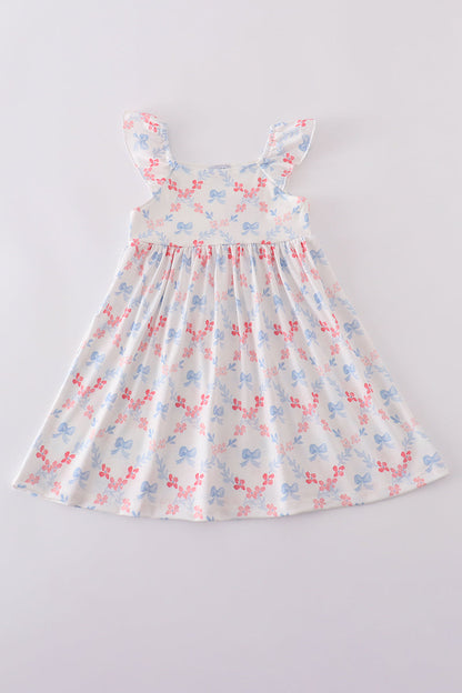 The Little Lemons Company Blue Bow Lattice Print Mom & Me Dress