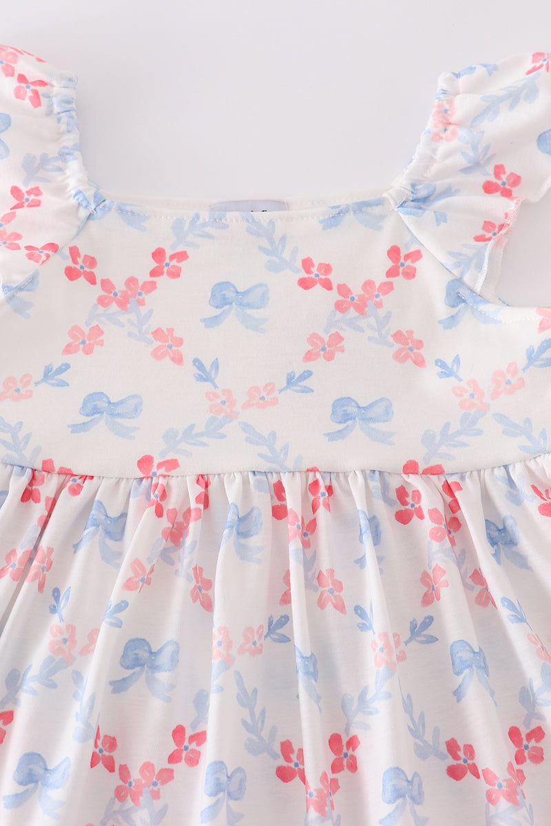 The Little Lemons Company Blue Bow Lattice Print Mom & Me Dress