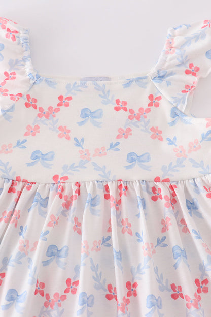 The Little Lemons Company Blue Bow Lattice Print Mom & Me Dress