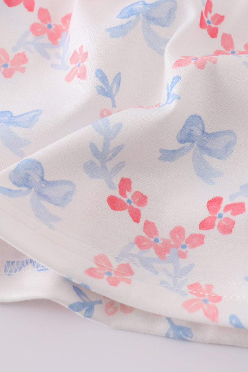 The Little Lemons Company Blue Bow Lattice Print Mom & Me Dress