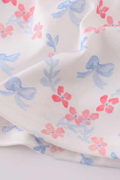 The Little Lemons Company Blue Bow Lattice Print Mom & Me Dress