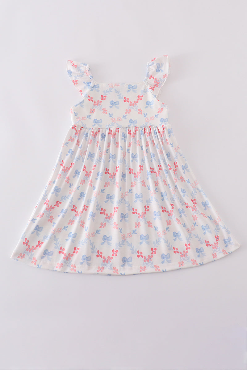 The Little Lemons Company Blue Bow Lattice Print Mom & Me Dress