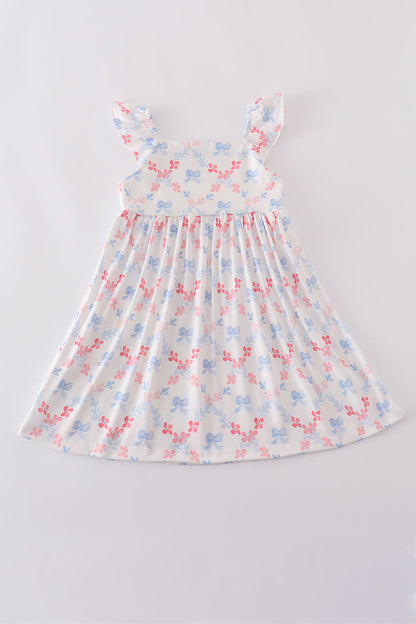 The Little Lemons Company Blue Bow Lattice Print Mom & Me Dress