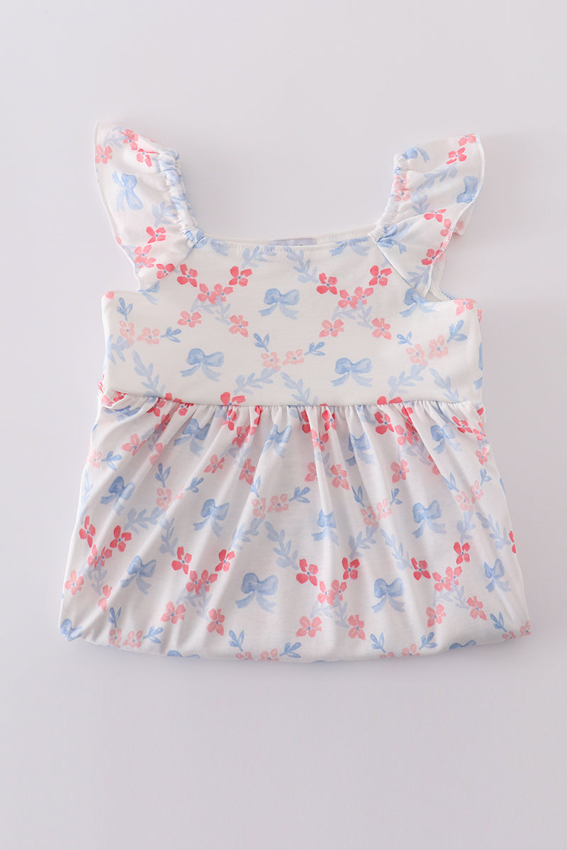 The Little Lemons Company Blue Bow Lattice Print Mom & Me Dress