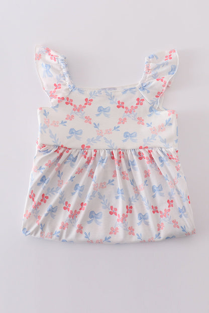The Little Lemons Company Blue Bow Lattice Print Mom & Me Dress