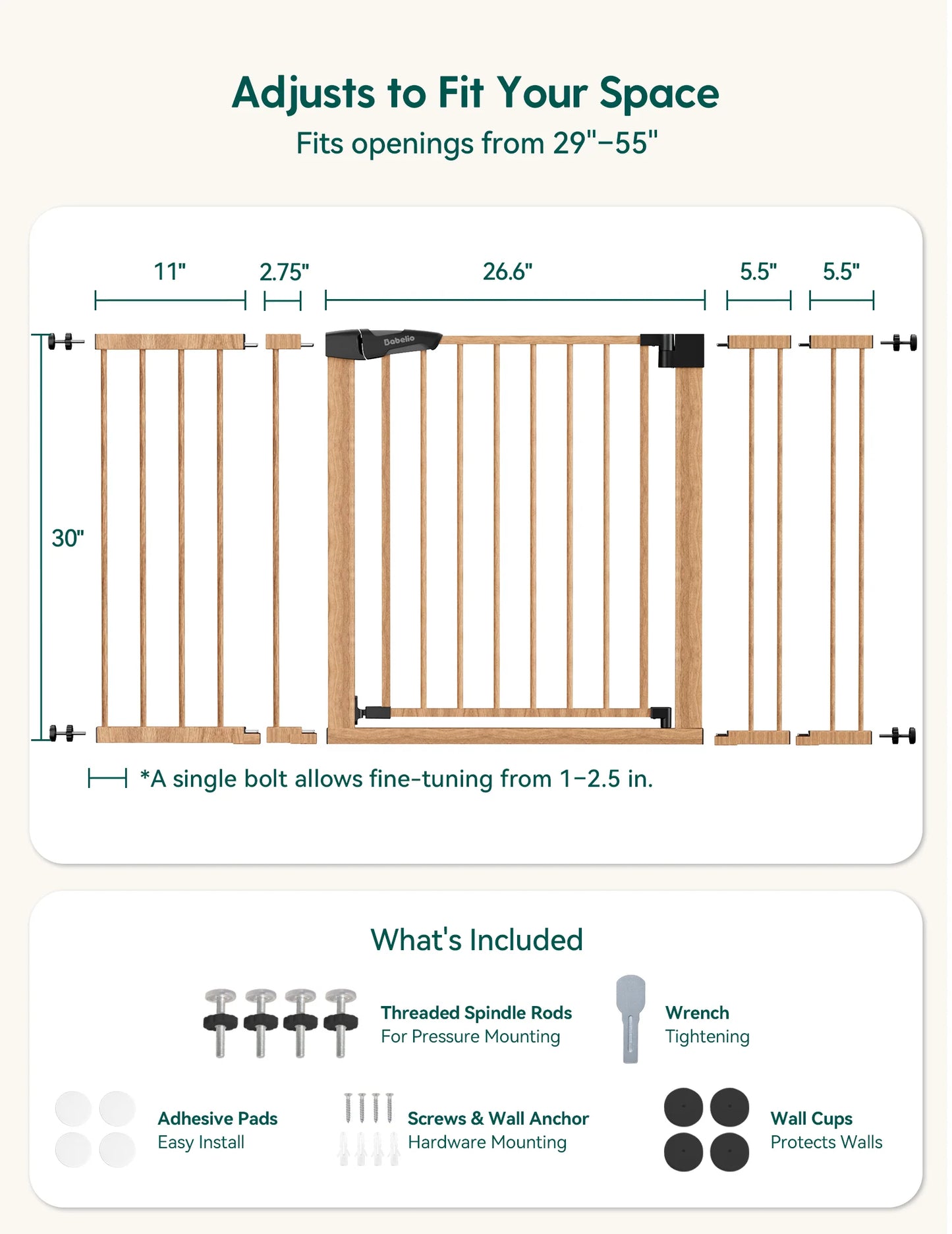 Babelio PressGuard C5&P7 Wood Pattern | Pressure-Mounted Baby Gate