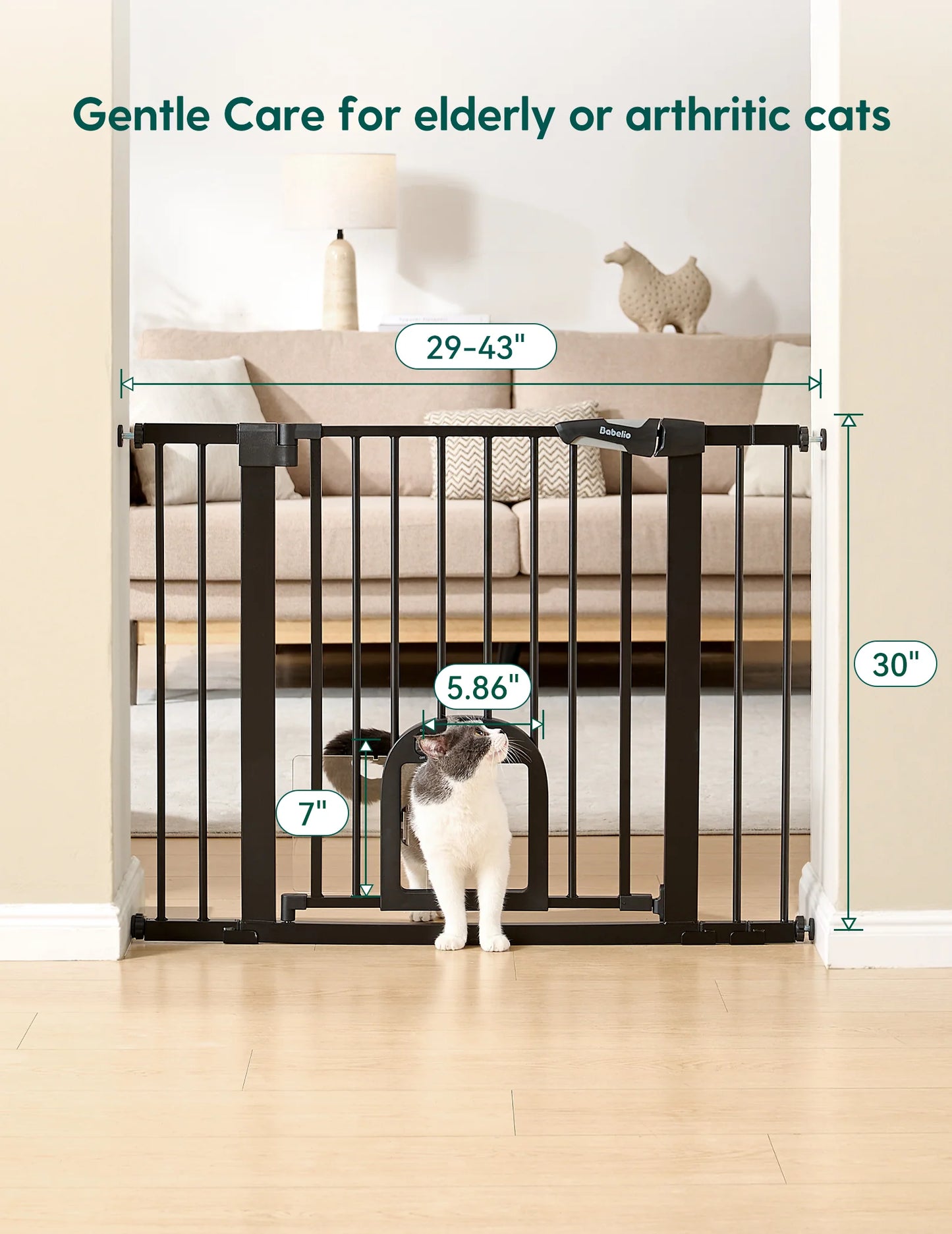 Babelio CatPrivilege T7 | Expandable Baby Gate with Cat Door