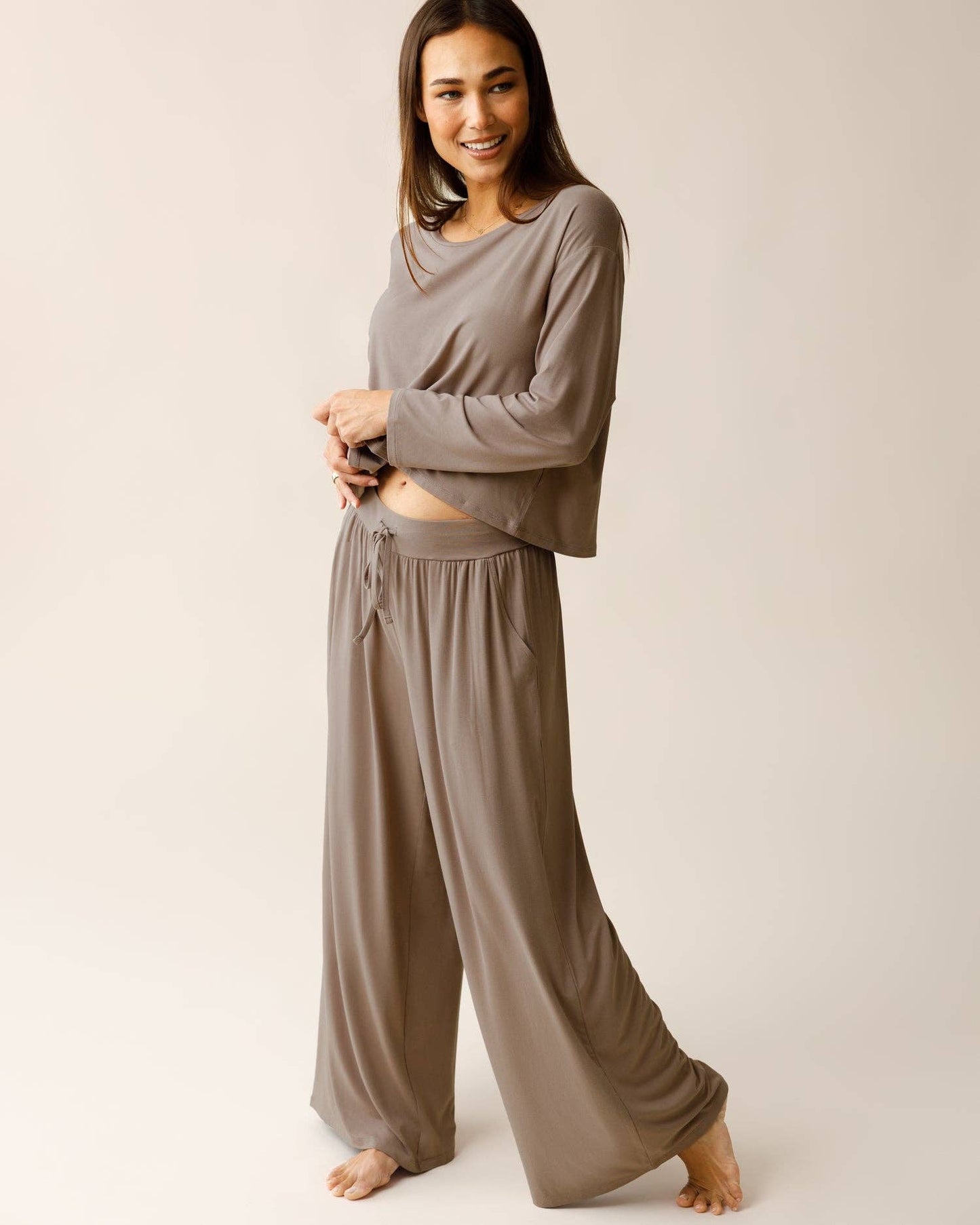 Aria Bamboo Casual Cropped Long Sleeve Top