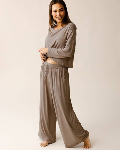 Aria Bamboo Casual Cropped Long Sleeve Top