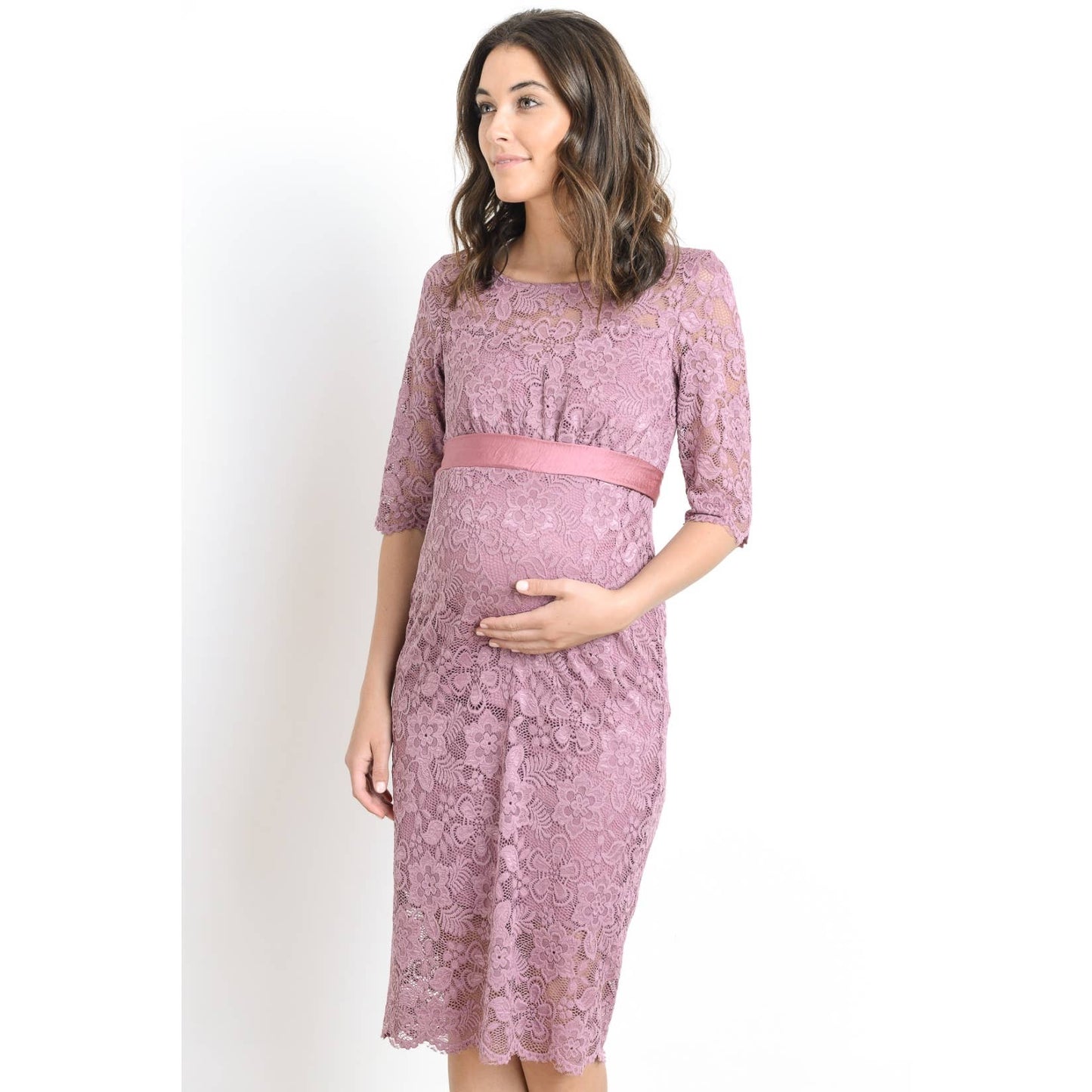 Lace with Ribbon Tie Maternity Dress NAVY / MEDIUM Lace with Ribbon Tie Maternity Dress NAVY / MEDIUM