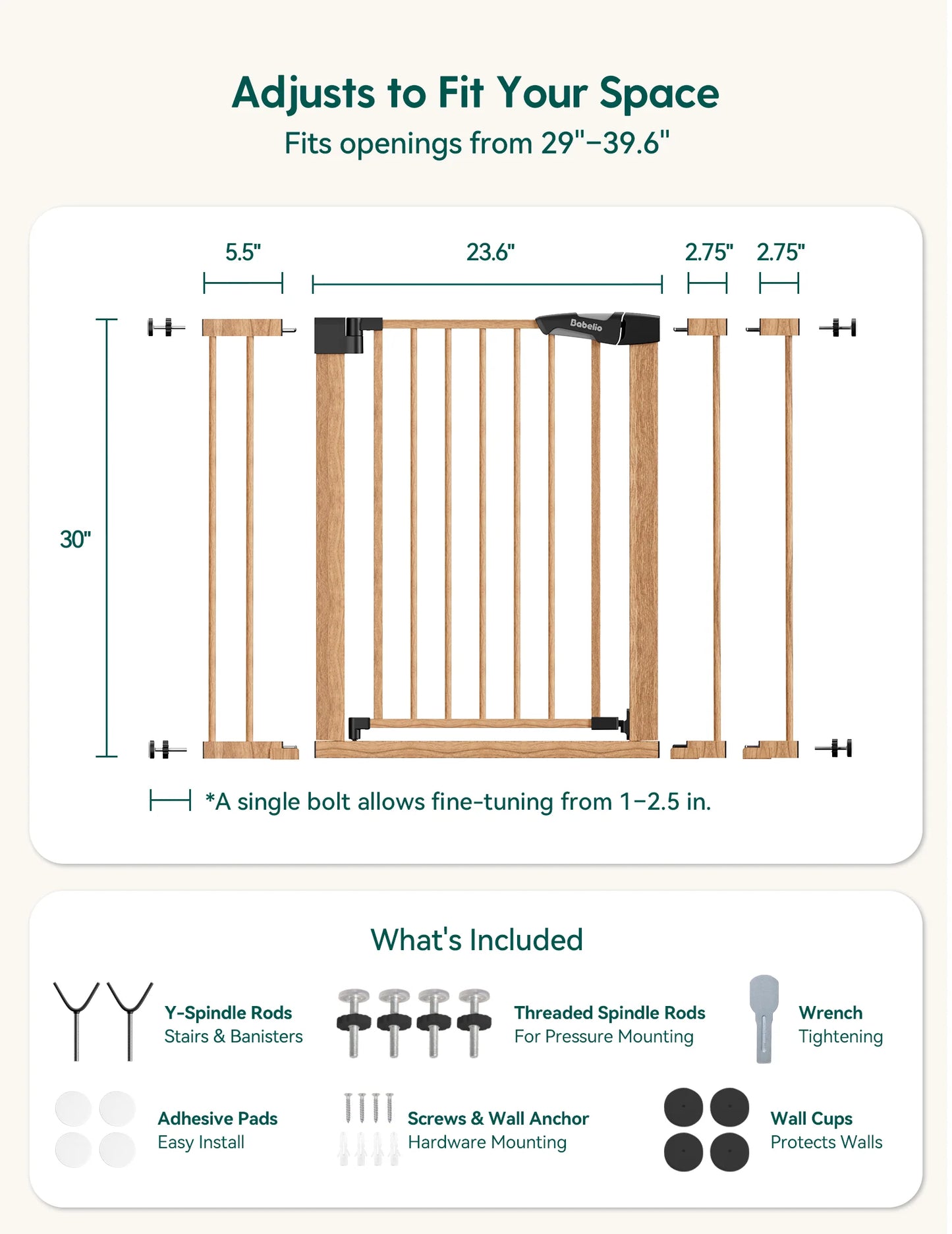 Babelio PressGuard C5&P7 Wood Pattern | Pressure-Mounted Baby Gate
