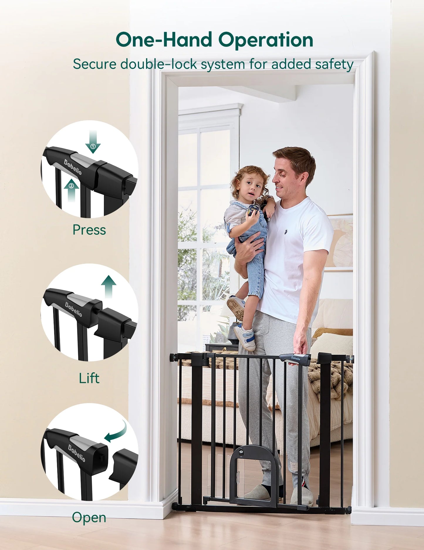 Babelio CatPrivilege T7 | Expandable Baby Gate with Cat Door