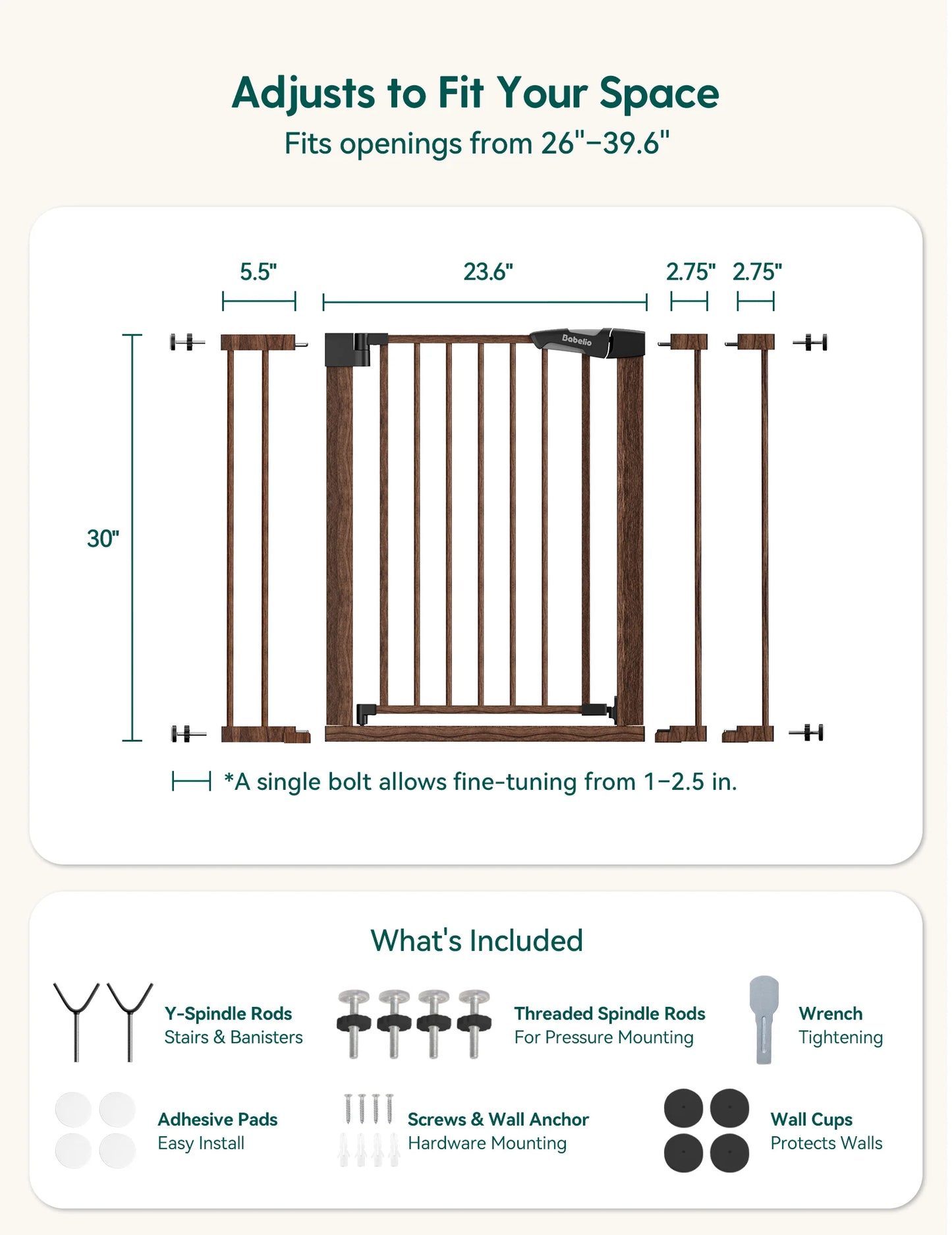 Babelio PressGuard C5&P7 Wood Pattern | Pressure-Mounted Baby Gate