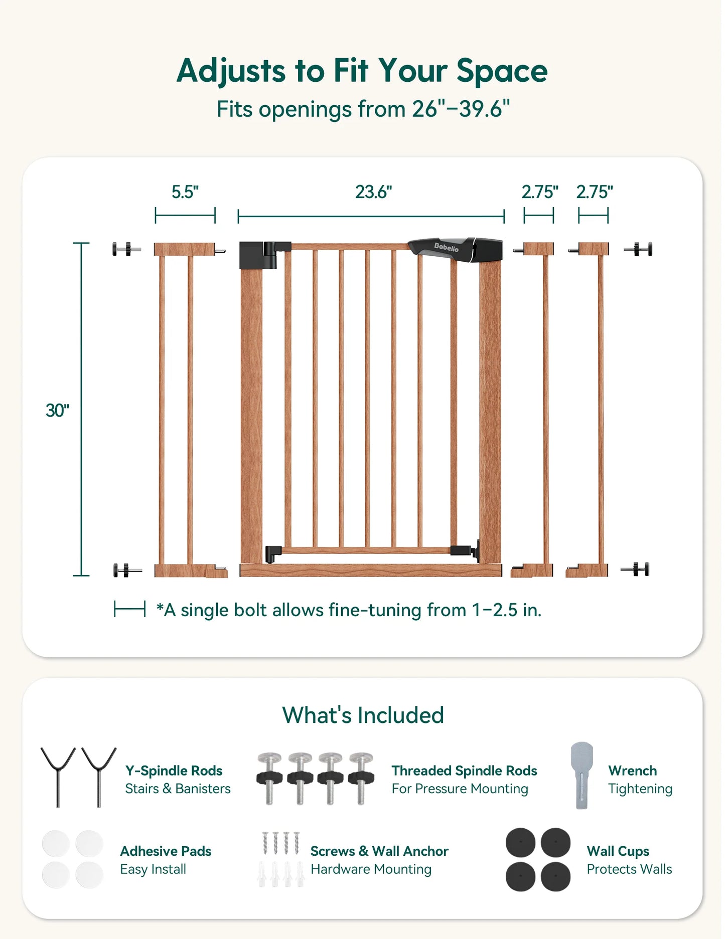 Babelio PressGuard C5&P7 Wood Pattern | Pressure-Mounted Baby Gate