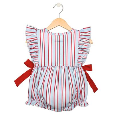 The Little Lemons Company Red, White, and Stripes Girl Bow Bubble Romper