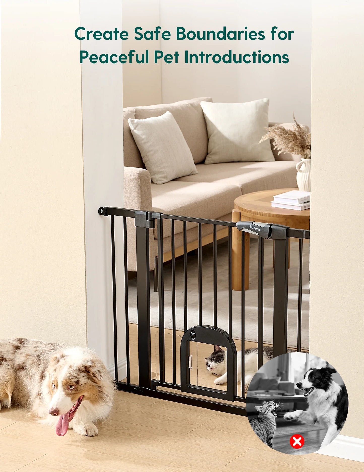 Babelio CatPrivilege T7 | Expandable Baby Gate with Cat Door