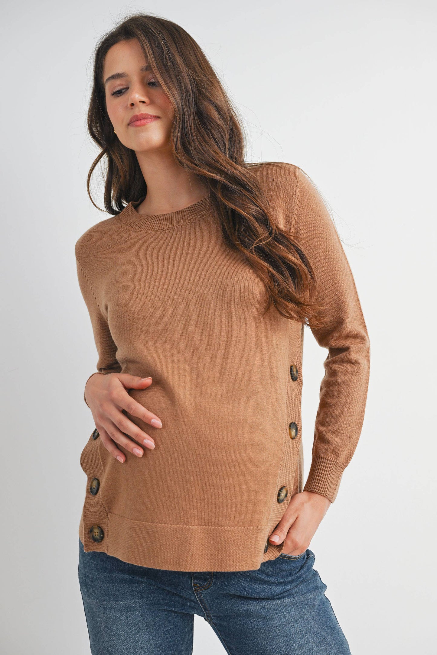 Button Side Maternity Nursing Pullover Sweater