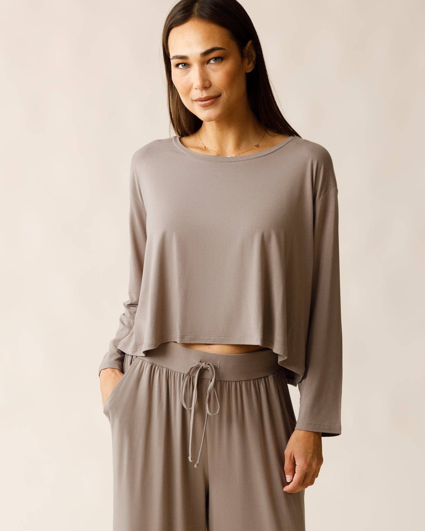 Aria Bamboo Casual Cropped Long Sleeve Top