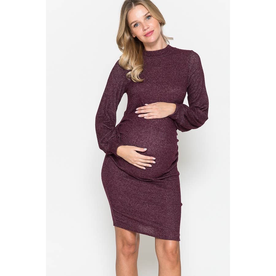 Mock Neck Puffed Long Sleeve Bodycon Dress