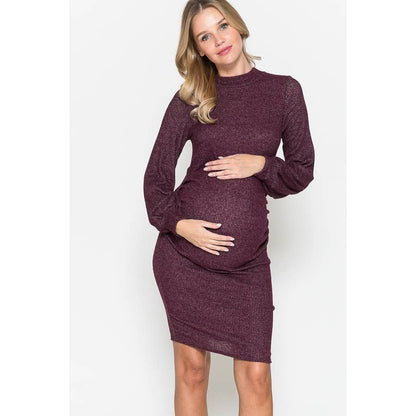Mock Neck Puffed Long Sleeve Bodycon Dress