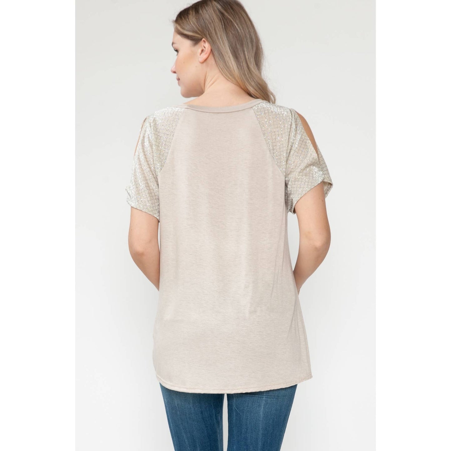 Glitter Short Sleeve Long Blouse