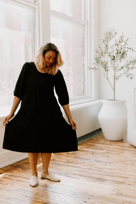 MLM Brand Tiered Breastfeeding Dress - Black