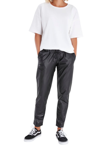 Accouchée Comfy Cool Foldover Waistband Faux Leather Maternity Jogger Pants