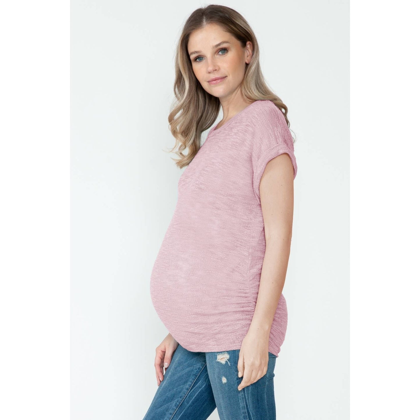 Maternity Side Shirring Ruched Knitted Basic Summer Top