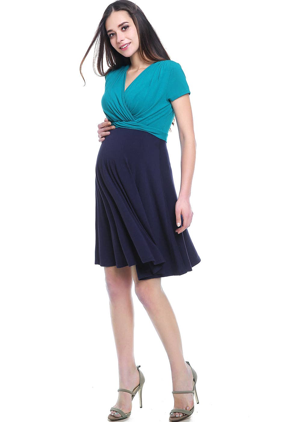 Sarah Faux Wrap Nursing Dress Navy/Teal