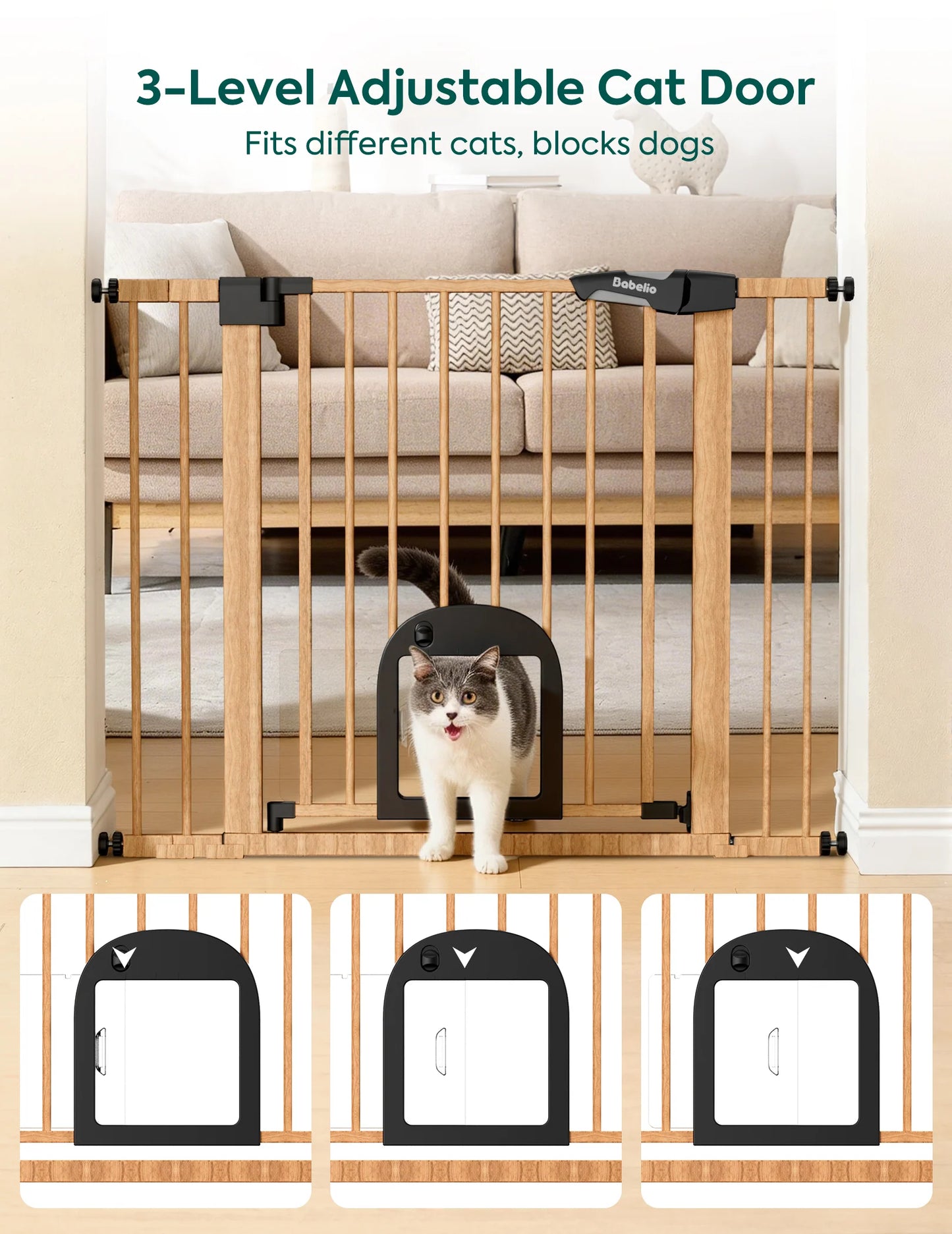 Babelio CatPrivilege T7 | Expandable Baby Gate with Cat Door