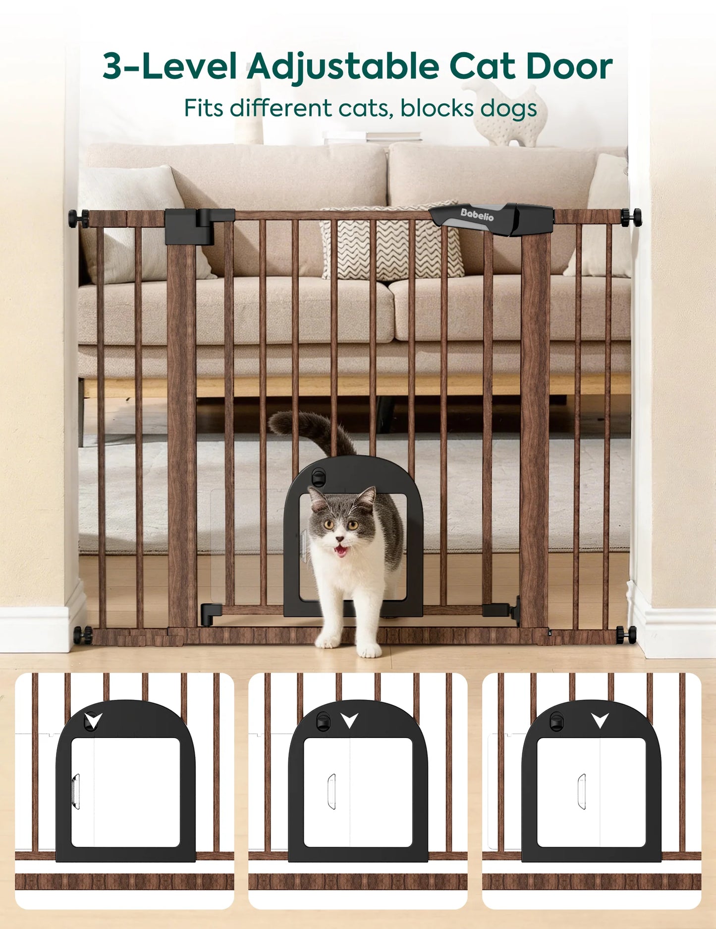 Babelio CatPrivilege T7 | Expandable Baby Gate with Cat Door