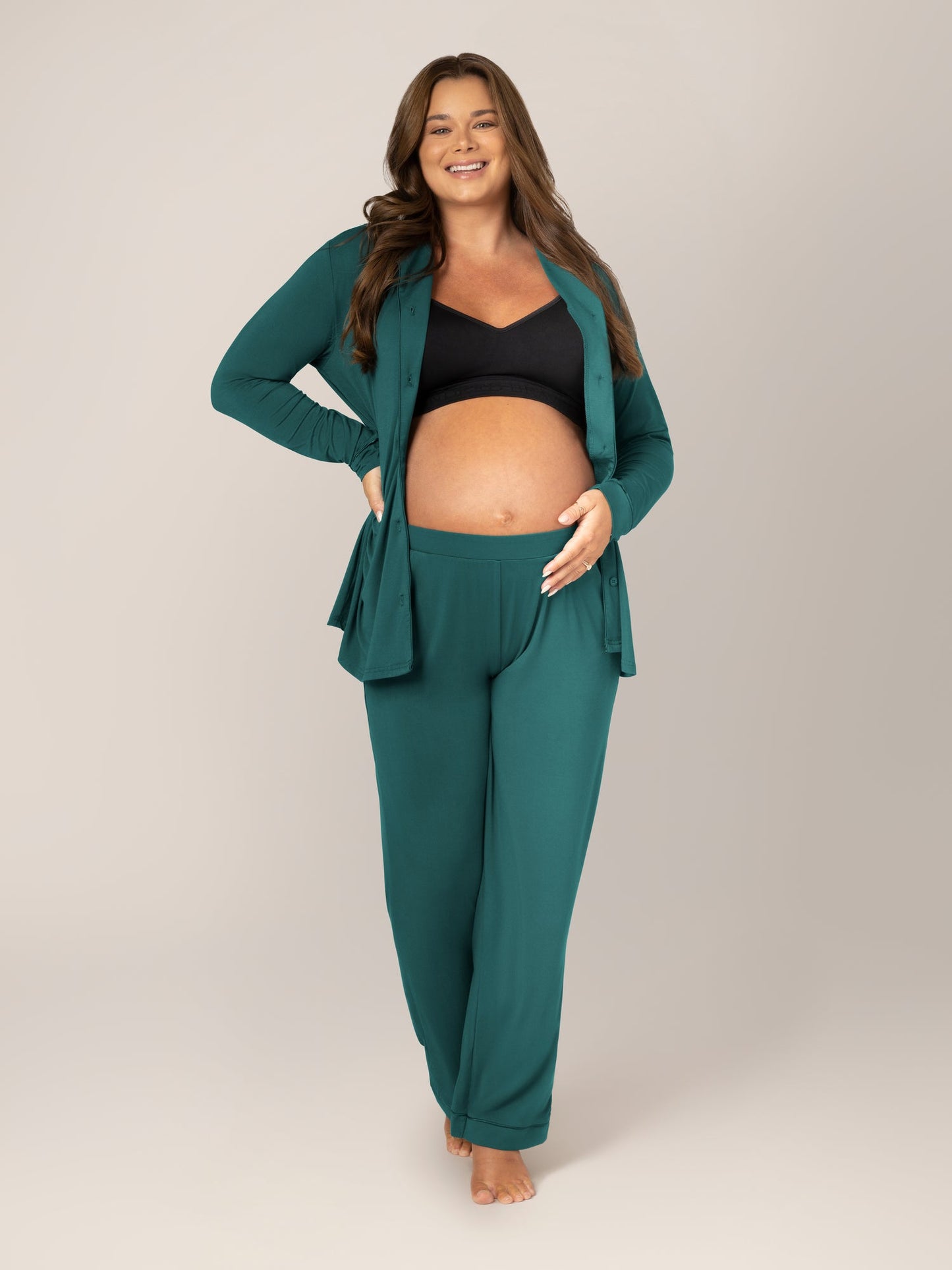Kindred Bravely Clea Bamboo Long Sleeve Pajama Set Evergreen
